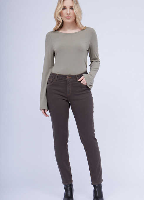 Джинсы зауженные женские,  коричневый цвет