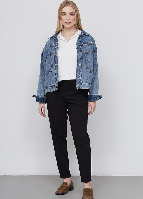 Брюки классические на резинке женские, цвет чёрный 