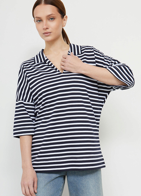 Футболка-поло в полоску женский,  синий цвет