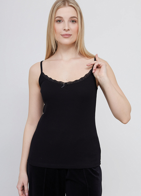 Топ в рубчик на бретелях для женщины,  чёрный цвет