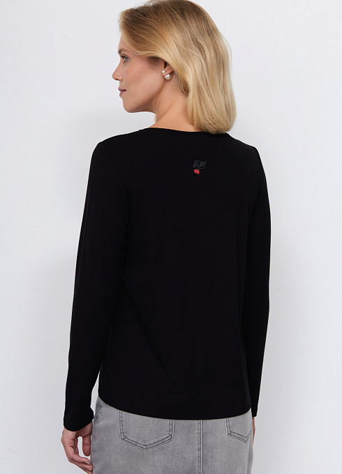 Лонгслив из вискозы с печатью женский,  чёрный цвет