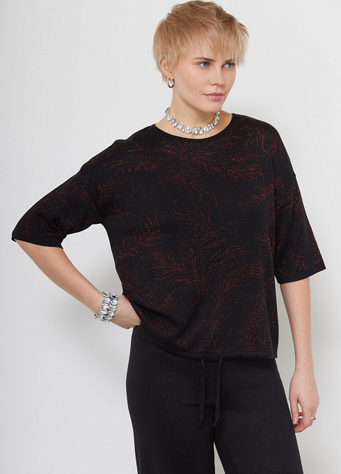 Джемпер с рисунком из люрекса женский,  чёрный цвет