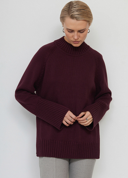 Свитер oversize с разрезами женский,  бордовый цвет