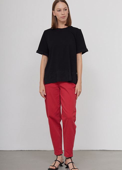 Футболка oversize комбинированная женский,  чёрный цвет