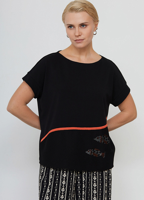 Футболка с печатью и декором женский, чёрный цвет