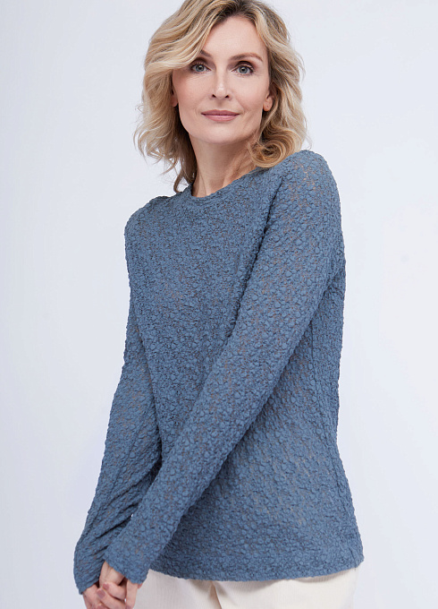 Лонгслив кружевной женский,  голубой цвет