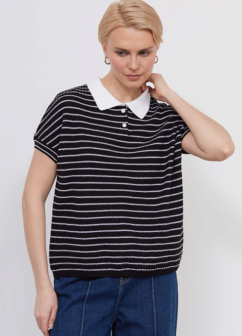 Джемпер-поло в полоску женский, многоцветный цвет