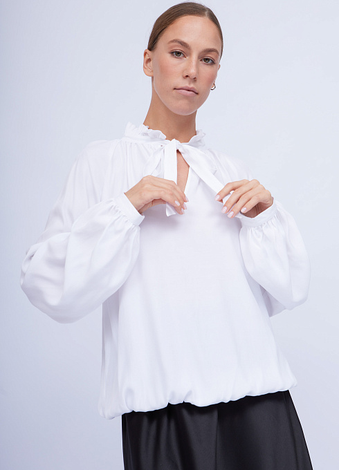 Блузка с рукавами-буфами женский,  белый цвет