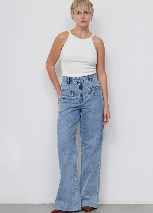 Джинсы с открытой молнией женские,  голубой цвет