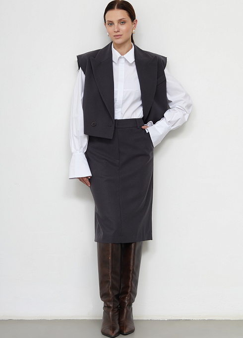 Юбка миди классическая женская,  серый цвет