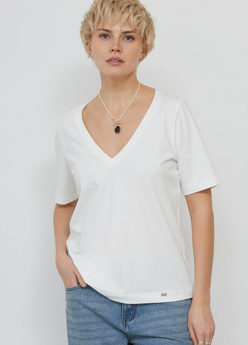 Футболка базовая с V-вырезом женский, белый цвет