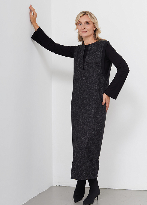 Сарафан oversize c разрезом женское,  чёрный цвет