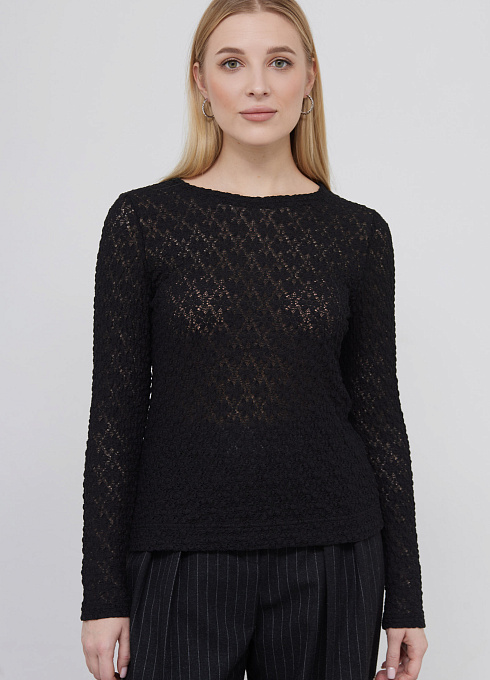Лонгслив кружевной женский,  чёрный цвет