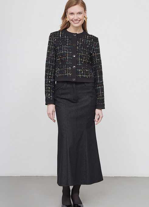 Юбка годе из денима женская,  чёрный цвет