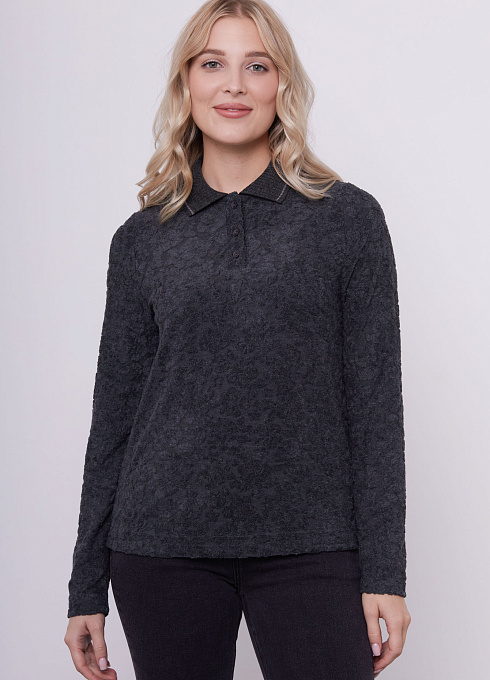 Джемпер-поло трикотажный женский,  серый цвет