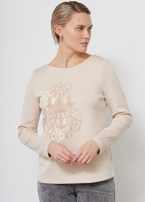 Лонгслив из неопрена с печатью женский, бежевый цвет