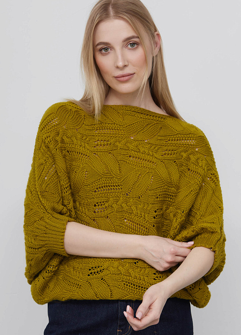 Жилет ажурной вязки с шерстью женский, зеленый цвет