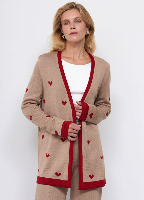 Кардиган удлиненный с шерстью женский,  бежевый цвет