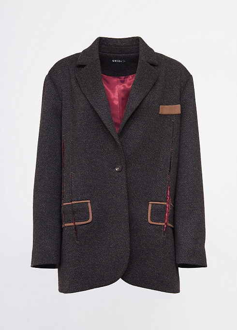 Жакет oversize с декоративными разрезами женский,  коричневый цвет