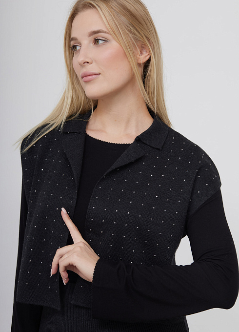 Жилет укороченный со стразами женский,  серый цвет