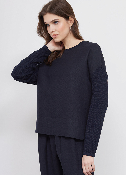 Джемпер комбинированный женский,  синий цвет