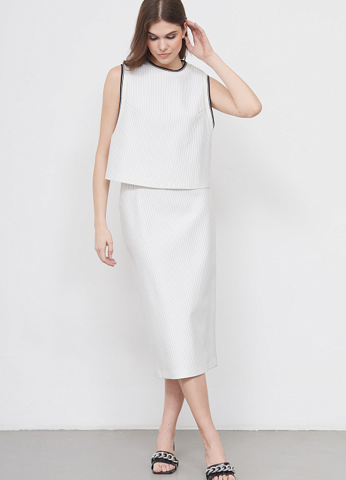 Юбка миди в полоску женская, белый цвет