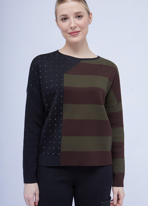 Джемпер жаккардовый со стразами женский, многоцветный цвет