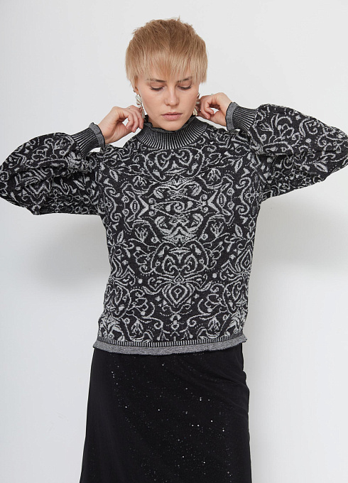 Джемпер жаккардовый с узором женский, чёрный цвет