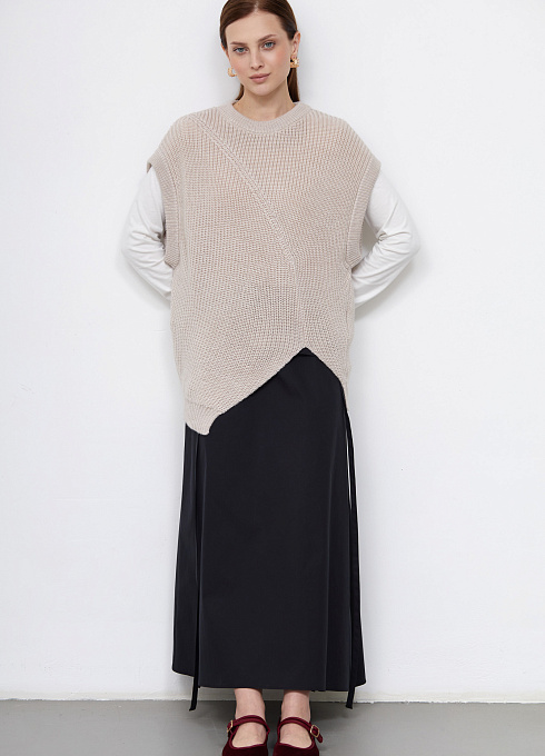 Жилет oversize с вырезом женский,  бежевый цвет