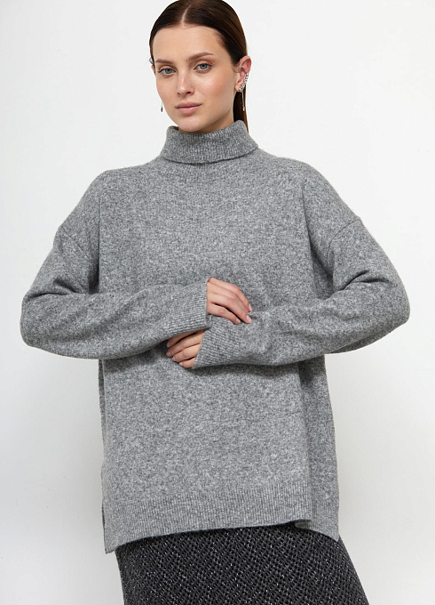 Свитер oversize с шерстью альпаки женский,  серый цвет