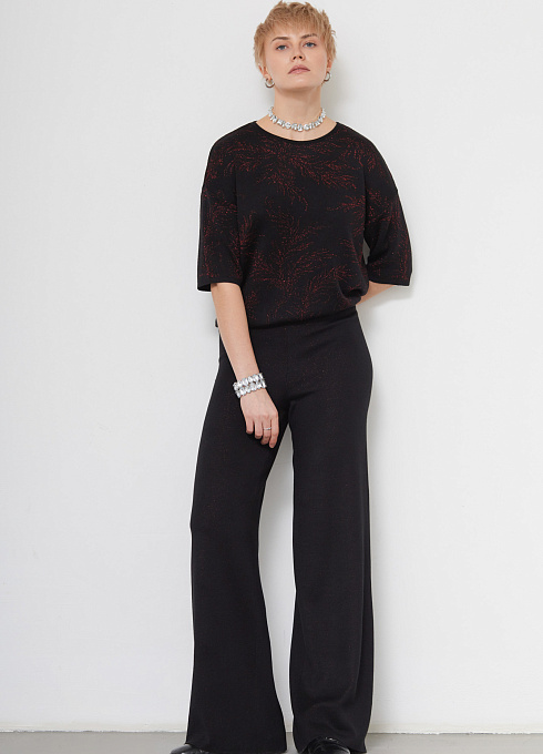 Брюки трикотажные с люрексом женский, чёрный цвет