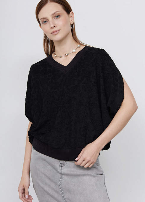 Блуза oversize с цветочным принтом женский,  черный цвет