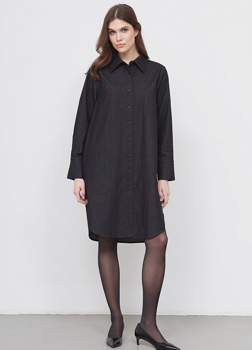 Платье-рубашка из денима женское, чёрный цвет