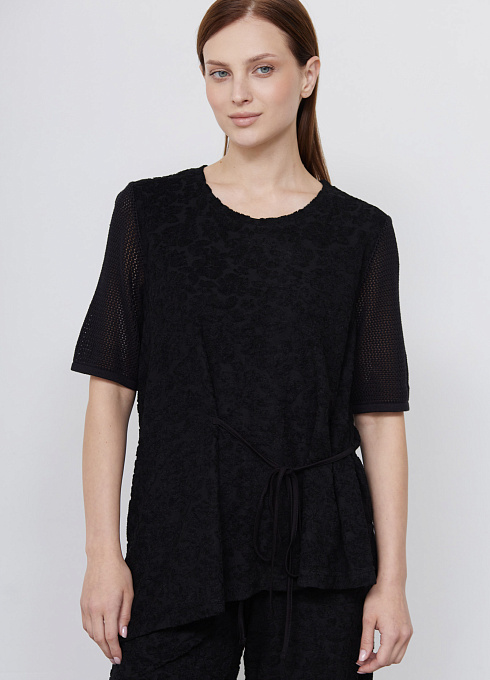 Блуза комбинированная с завязками женский,  чёрный цвет