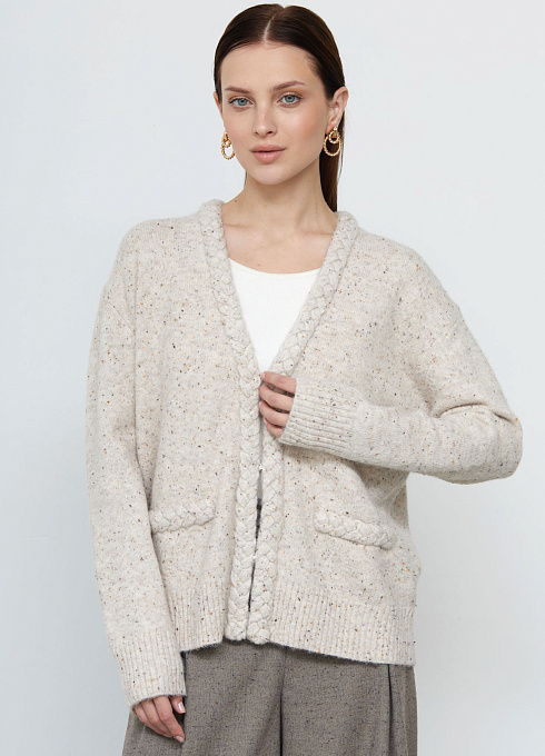 Кардиган вязаный с косами женский, бежевый цвет