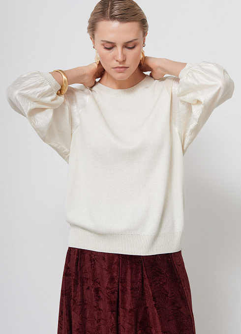 Джемпер комбинированный с люрексом женский,  бежевый цвет