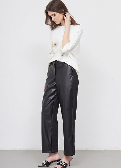 Брюки из экокожи и денима женские, цвет чёрный