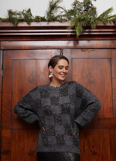 Джемпер oversize с пайетками женский, серый цвет