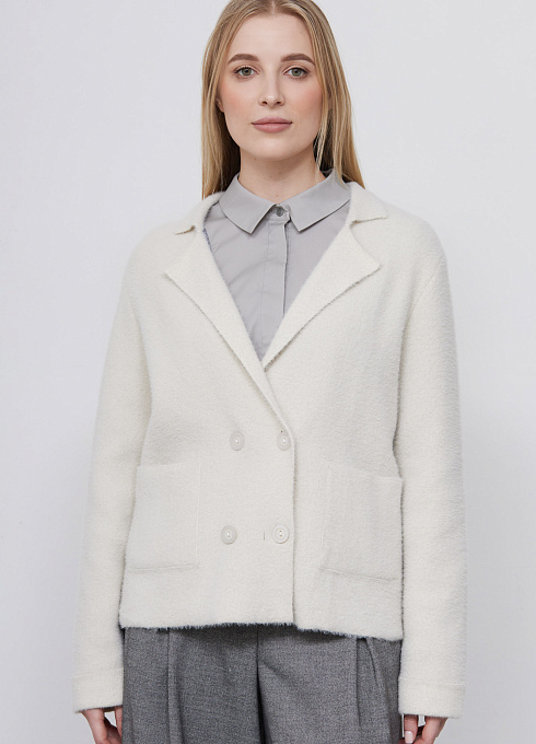 Жакет двубортный вязаный женский, белый цвет