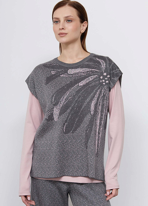 Жилет жаккардовый с цветком женский,  многоцветный цвет