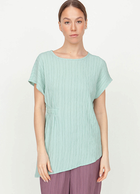 Блузка из жатой ткани с асимметричным низом для женщины,  зеленый цвет