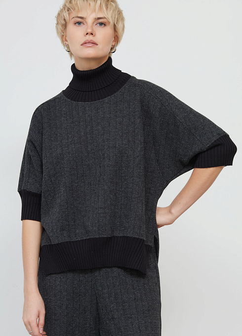 Джемпер комбинированный с шерстью женский,  серый цвет