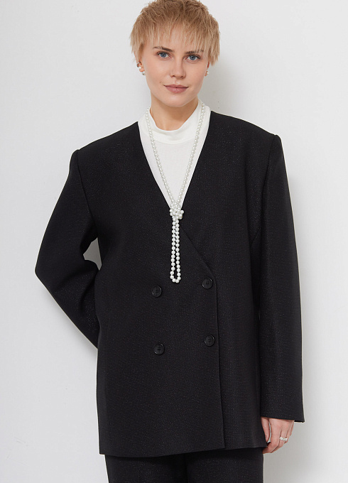 Жакет oversize с люрексом женский,  чёрный цвет