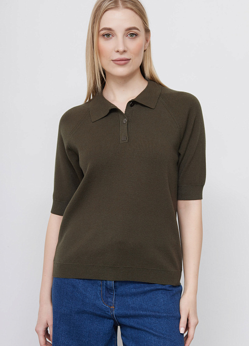 Джемпер поло трикотажный женский,  зеленый цвет