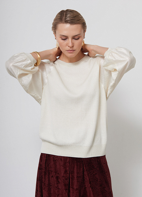 Джемпер комбинированный с люрексом женский, бежевый цвет