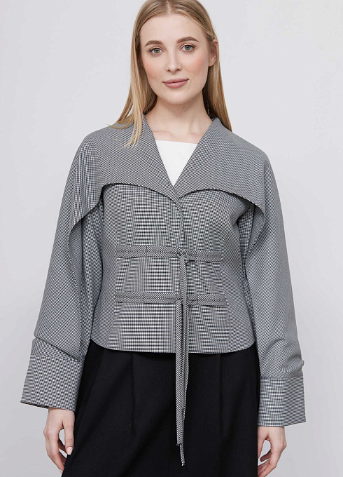 Жакет с кокеткой и завязками женский,  многоцветный цвет