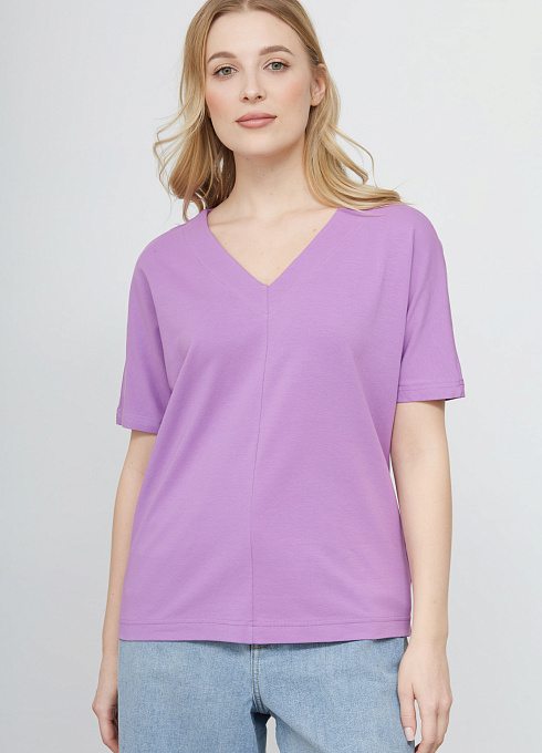 Футболка oversize с V-вырезом женский,  фиолетовый цвет