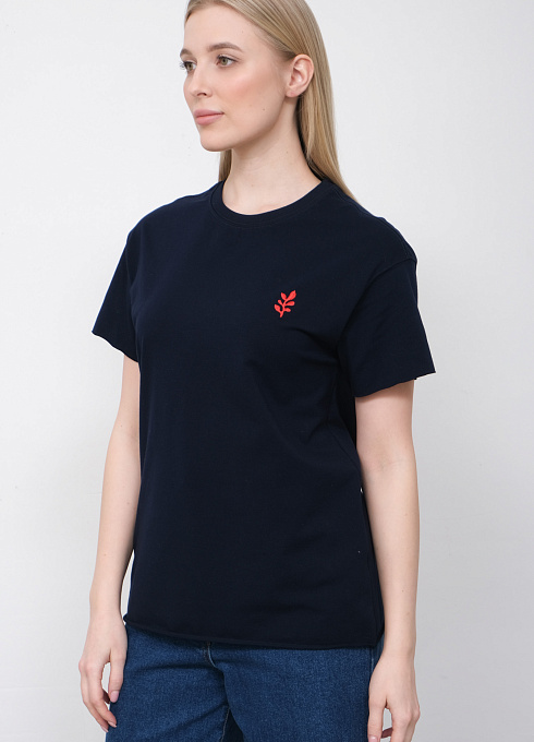 Футболка oversize с вышивкой женский,  синий цвет