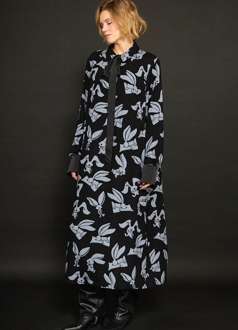 Платье из вискозы с галстуком женское,  чёрный цвет