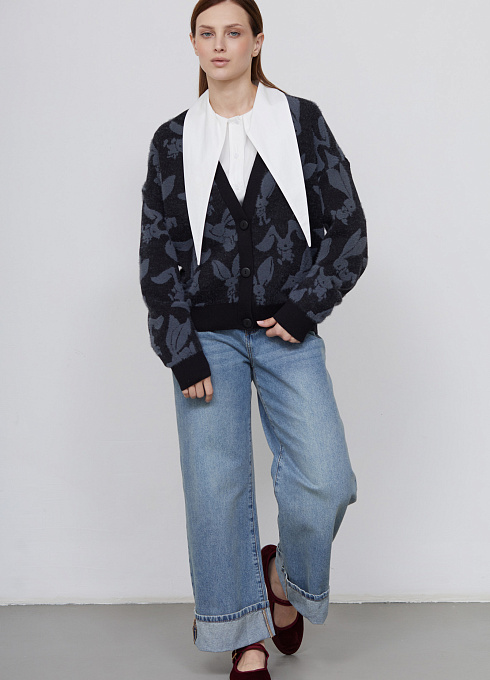 Кардиган из пушистого трикотажа женский,  чёрный цвет